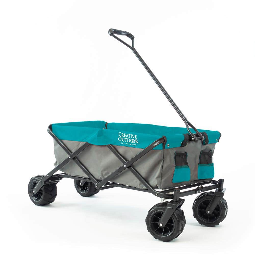 7 cu.ft. Metal Folding Garden Cart in 2-Tone Teal/Gray