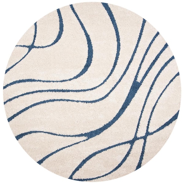 Florida 10 ft. x 10 ft. Cream/Blue Abstract Round Rug