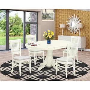 5-Piece Linen White Finish Solid Wood Top Dining table with 4 Chairs with Butterfly Leaf Slat Back