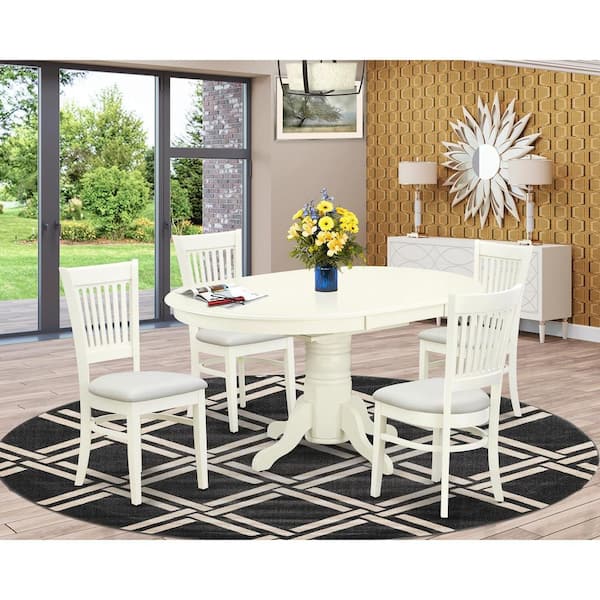 East West Furniture 5-Piece Linen White Finish Solid Wood Top Dining table with 4 Chairs with Butterfly Leaf Slat Back