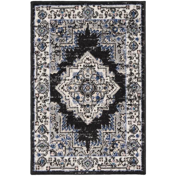 Nourison Passion Black Ivory doormat 2 ft. x 3 ft. Bordered Transitional Area Rug