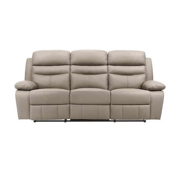 Edelia 86.5 in. W Pillow Arm Leather Rectangle Manual Double Reclining Sofa in Latte