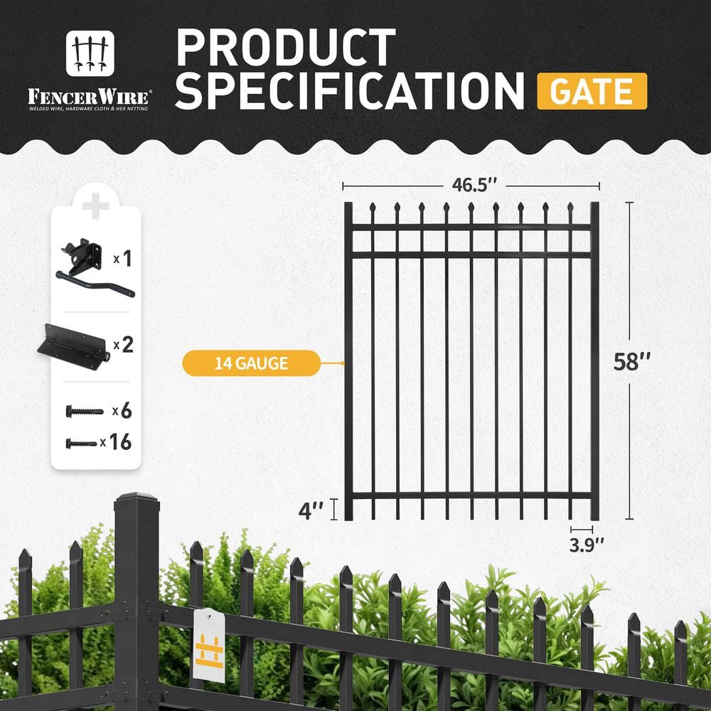 Black Steel 5FT x 4FT Decorative Garden Fence Gate