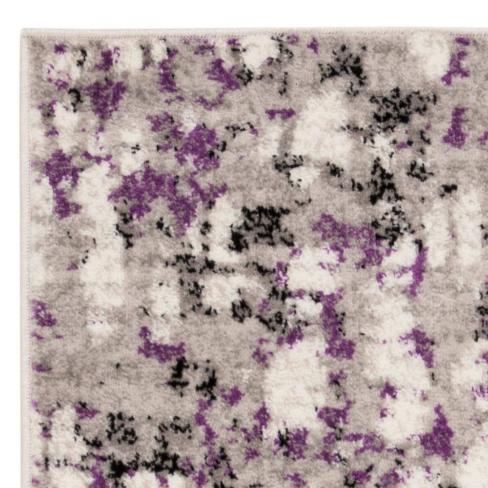 Modern Abstract Grey & Purple Synthetic Area Rug - 2' x 10'
