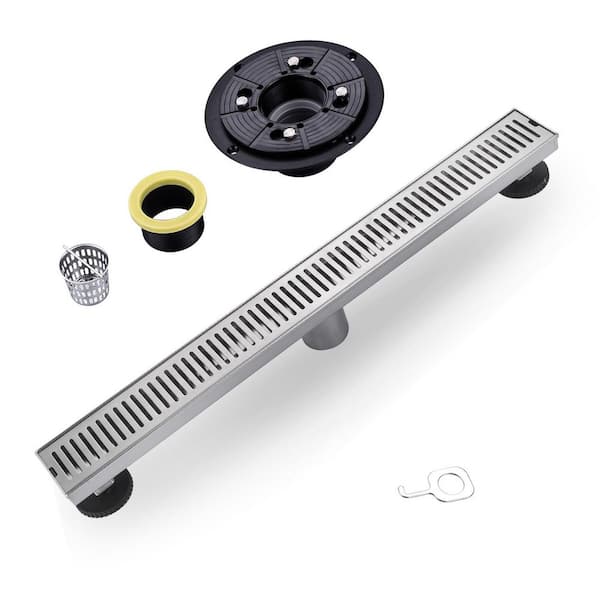 VEVETTA 24 in. Stainless Steel Linear Shower Drain with Slot Pattern Drain Cover in Brushed Nickel