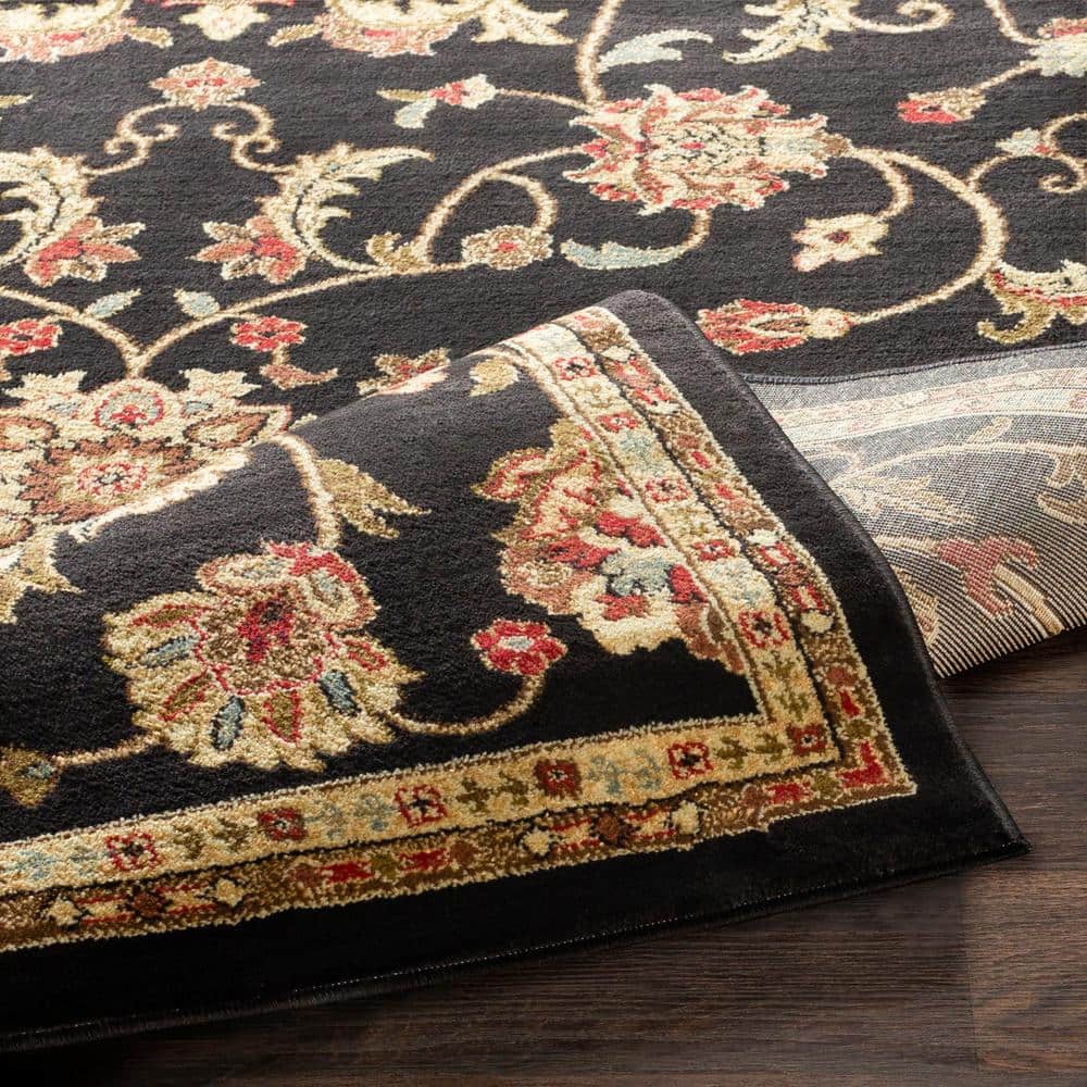 Arabella Black and Beige High Pile Traditional Area Rug