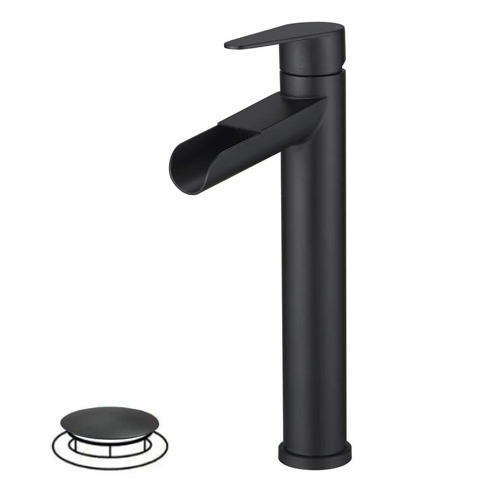 Waterfall Single Hole Single Handle Bathroom Vessel Sink Faucet with Drain Assembly in Matte Black price history on PriceWatchPro