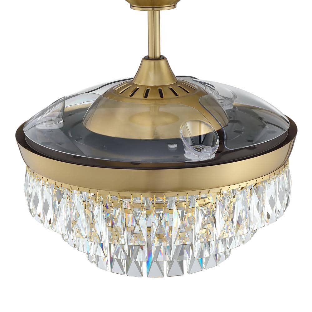 Satin Brass 42" Ceiling Fan with Clear Glass Chandelier