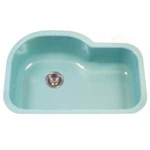 Porcela Series Undermount Porcelain Enamel Steel 31 in. Offset Single Bowl Kitchen Sink in Mint