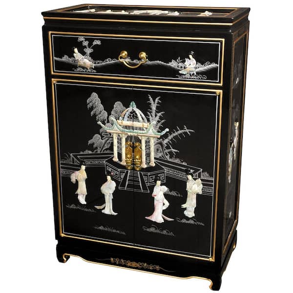 Oriental Furniture 36 in. H x 24 in. W Black Wood Shoe Storage Cabinet