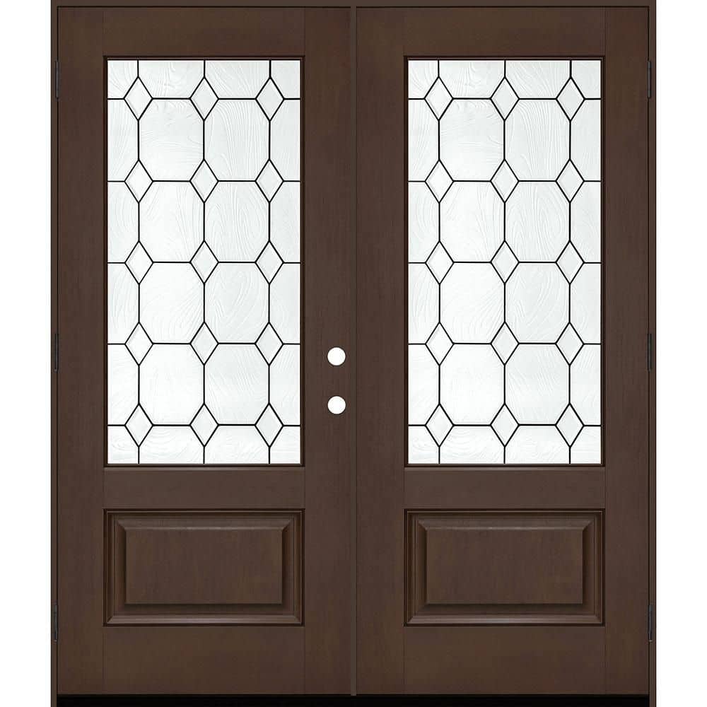 Regency 64 in. x 80 in. 3/4L Marquise Glass RHOS Hickory Stain Fiberglass Double Prehung Front Door with 4-9/16 Jamb price history on PriceWatchPro