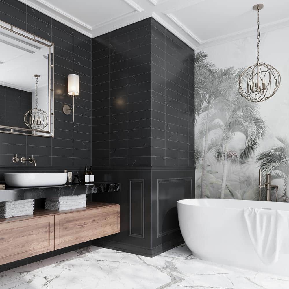 Grandis Black Polished Marble Subway Wall & Floor Tile