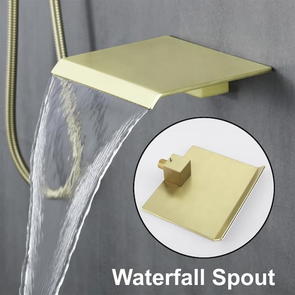 Satico Single-Handle 1-Spray Tub and Shower Faucet with Handheld Shower and 10 in. Shower Head in Brushed Gold (Valve Included)