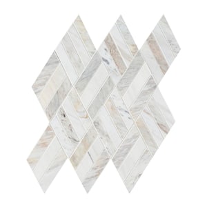 Angora Rhombus 12.45 in. x 10.83 in. Polished Marble Mesh-Mounted Mosaic Floor and Wall Tile (9.4 sq. ft./Case)