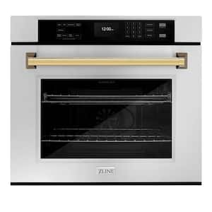 Autograph Edition 30 in. True Convection Electric Single Wall Oven in Stainless Steel with Polished Gold Handle