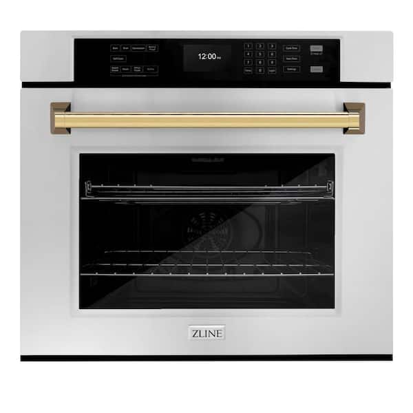 Autograph Edition 30 in. True Convection Electric Single Wall Oven in Stainless Steel with Polished Gold Handle