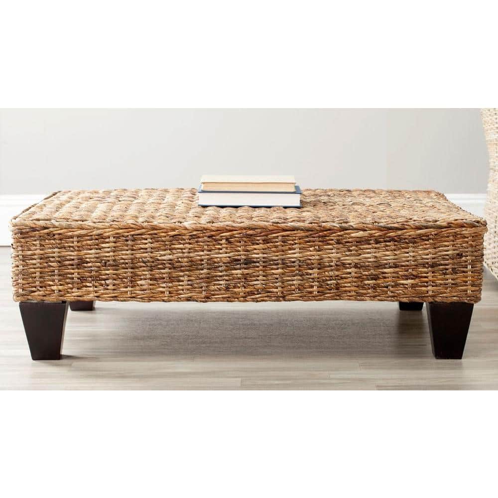 Leary Natural Wicker and Mango Wood Transitional Bench