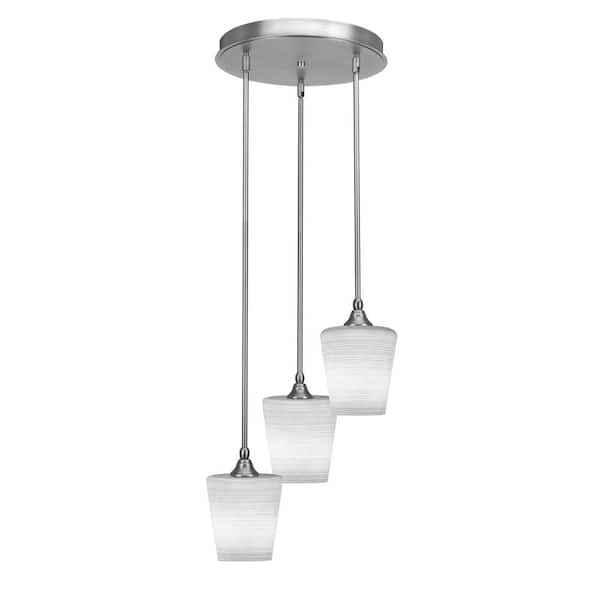 Unbranded Villa 60-Watt 15 in. 3 Light Brushed Nickel Stem Pendant Light with 6 in. White Matrix Glass Shade No bulbs included
