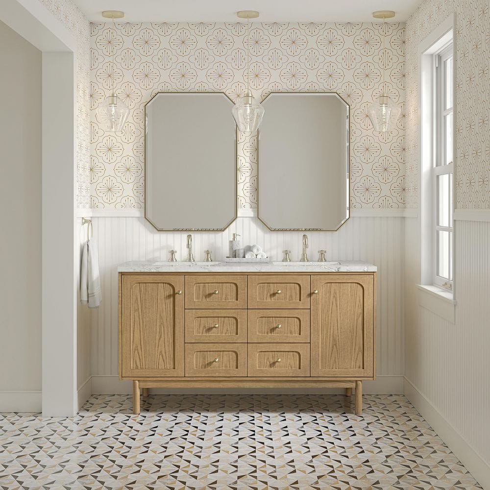 Laurent 60.0 in. W x 23.5 in. D x 34.13 in. H Double Bath Vanity in Light Natural Oak with Quartz Victorian Silver Top price history on PriceWatchPro
