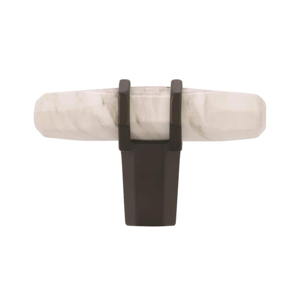 Marble White and Matte Bronze T-Handle Cabinet Knob