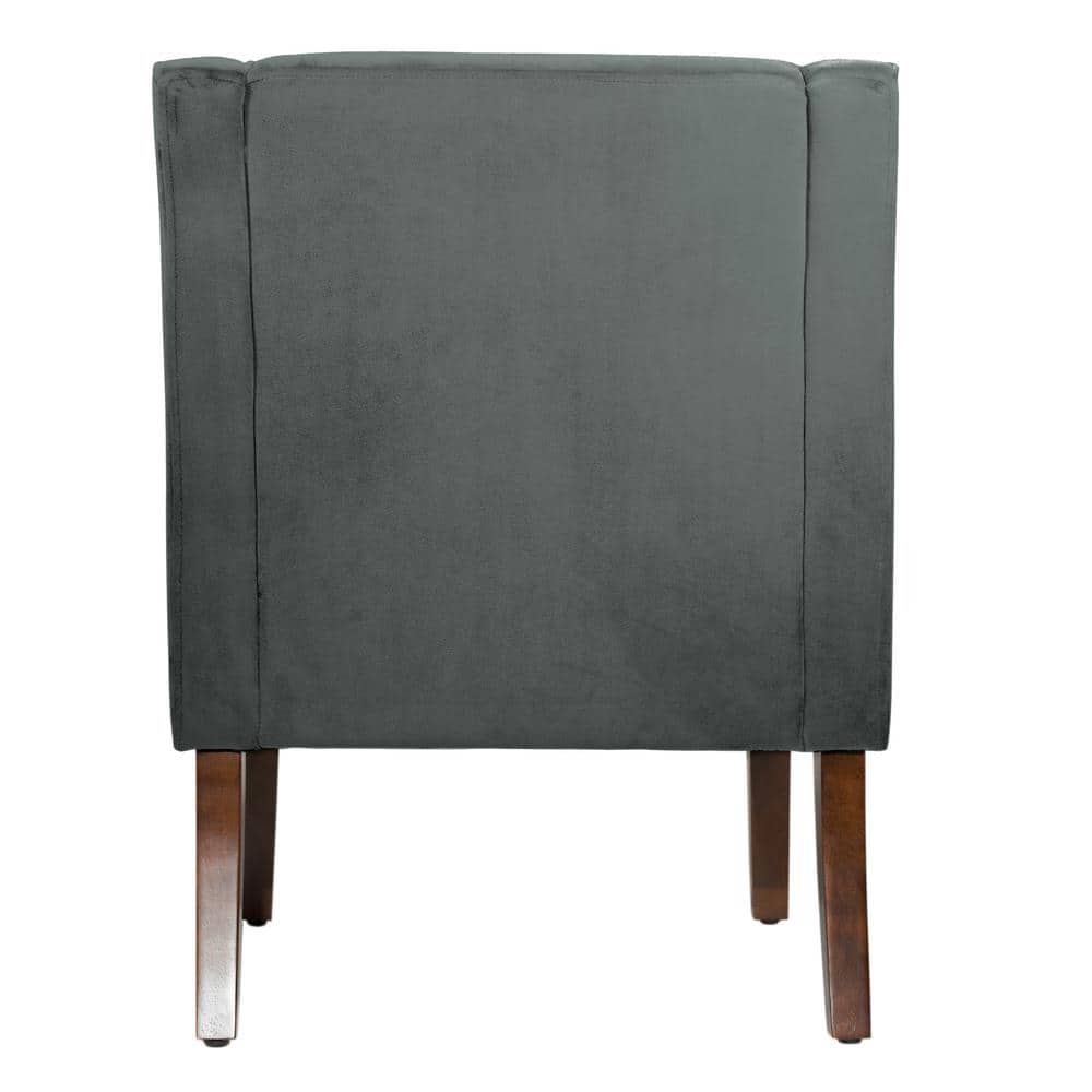 Gray Velvet Swoop Arm Accent Chair with Wood Legs