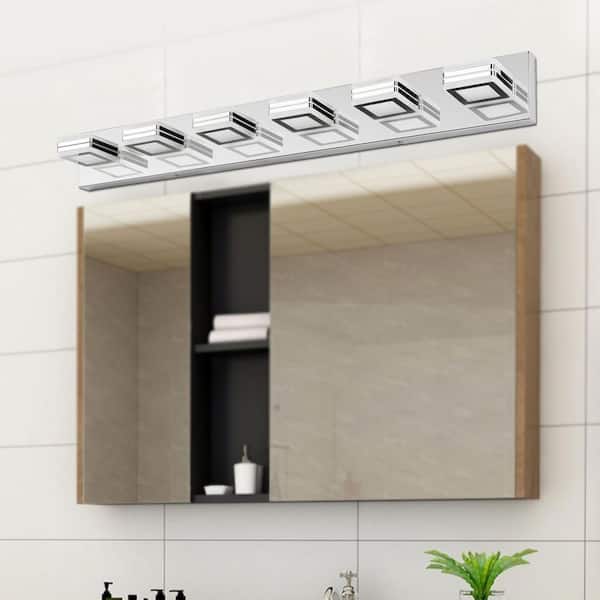 Basdien 39 in. 6 Light Modern Chrome Vanity Light Fixture Bathroom Over Mirror Wall Lights with Iron+Acrylic Dimmable