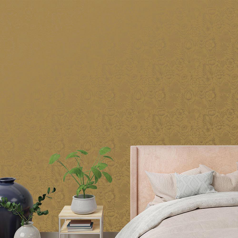 Metallic Marigold Floral Self-Adhesive Removable Wallpaper