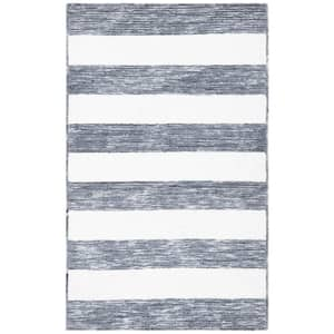 Easy Care Dark Grey/Ivory Doormat 2 ft. x 4 ft. Machine Washable Striped Abstract Area Rug