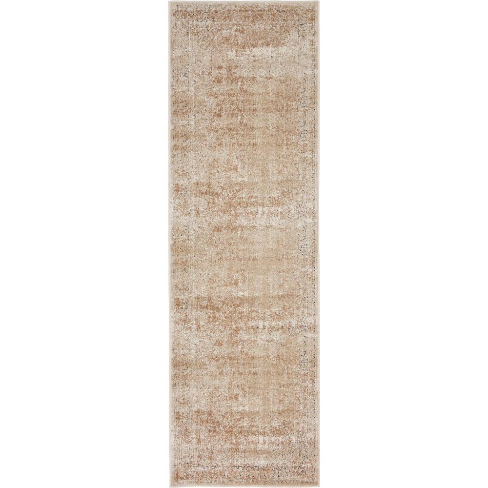 Beige and Light Brown Stain-Resistant Runner Rug