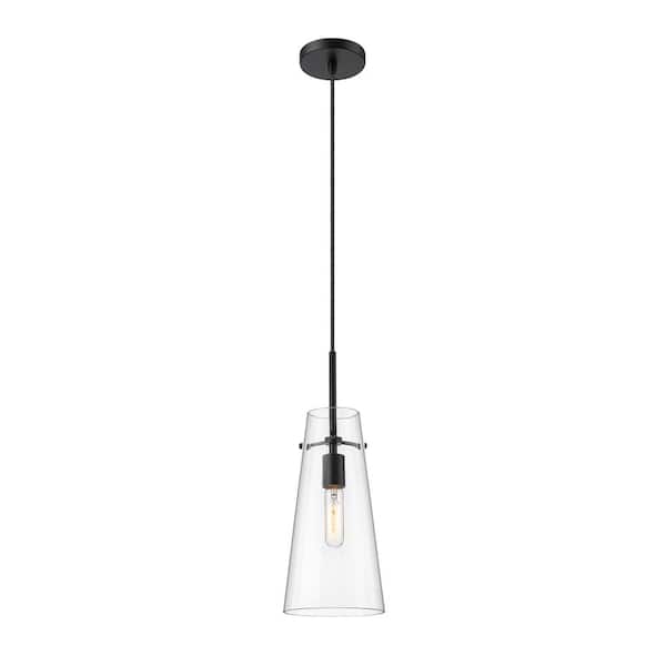 Unbranded Kira 6.5 in. 1-Light Matte Black Shaded Pendant Light with Clear Glass Shade, No Bulbs Included