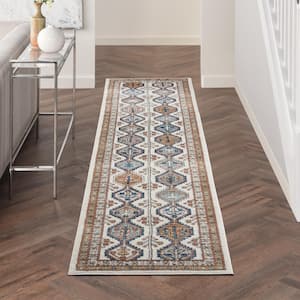 Concerto Ivory/Multi 2 ft. x 10 ft. Bordered Contemporary Kitchen Runner Area Rug