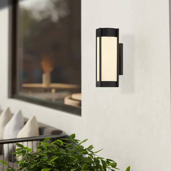 Cedar Lane Matte Black Outdoor Line Voltage Hardwired Porch Light Wall Sconce with Smart Integrated LED