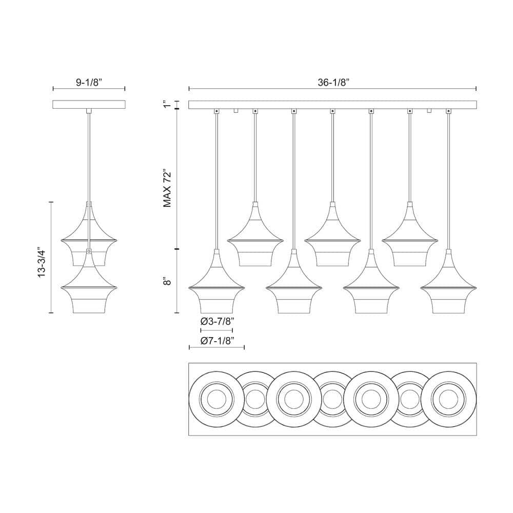 Matte Black 7-Light Steel Kitchen Island Pendant