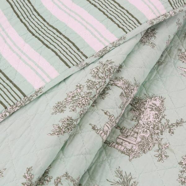 NEW 100% Cotton Material Fabric Cottage Floral Green Stripe by the METRE