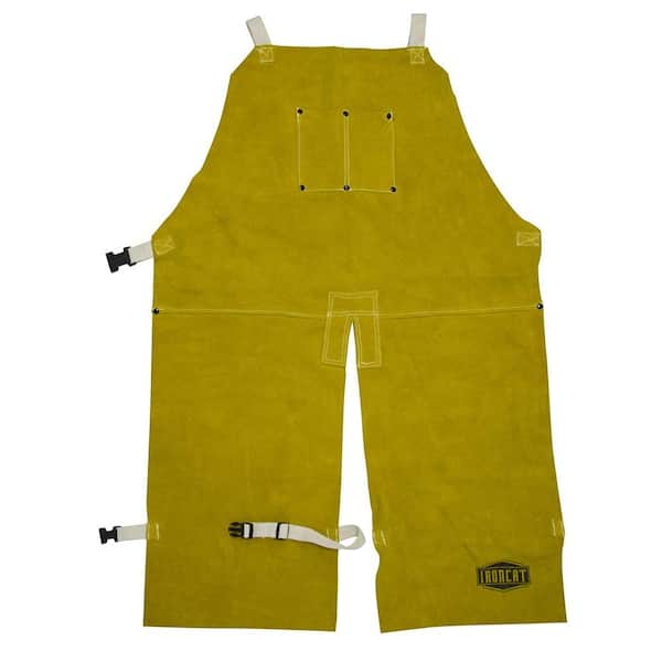 Ironcat 24 in. x 36 in. Flame Resistant Split Leg Cowhide Leather Welding Bib Apron with Kevlar Stitching