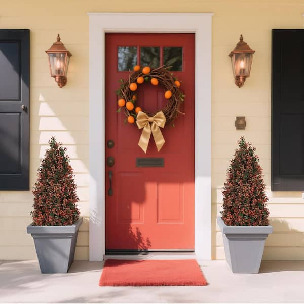 Set of 2 2.95 ft. Red Artificial Topiary Tree Bonsai-UV-Resistant Faux Outdoor Decor for Porch & Patio