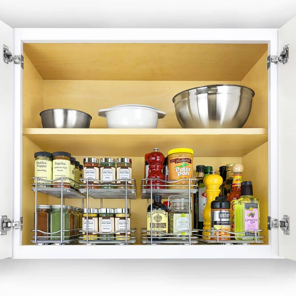 Chrome Double Tier Pull Out Spice Rack Organizer