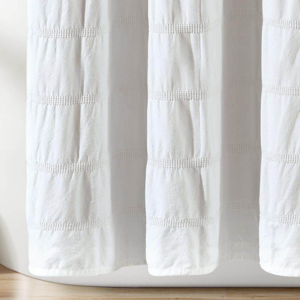 White Waffle Stripe Cotton Shower Curtain 72" x 72"
