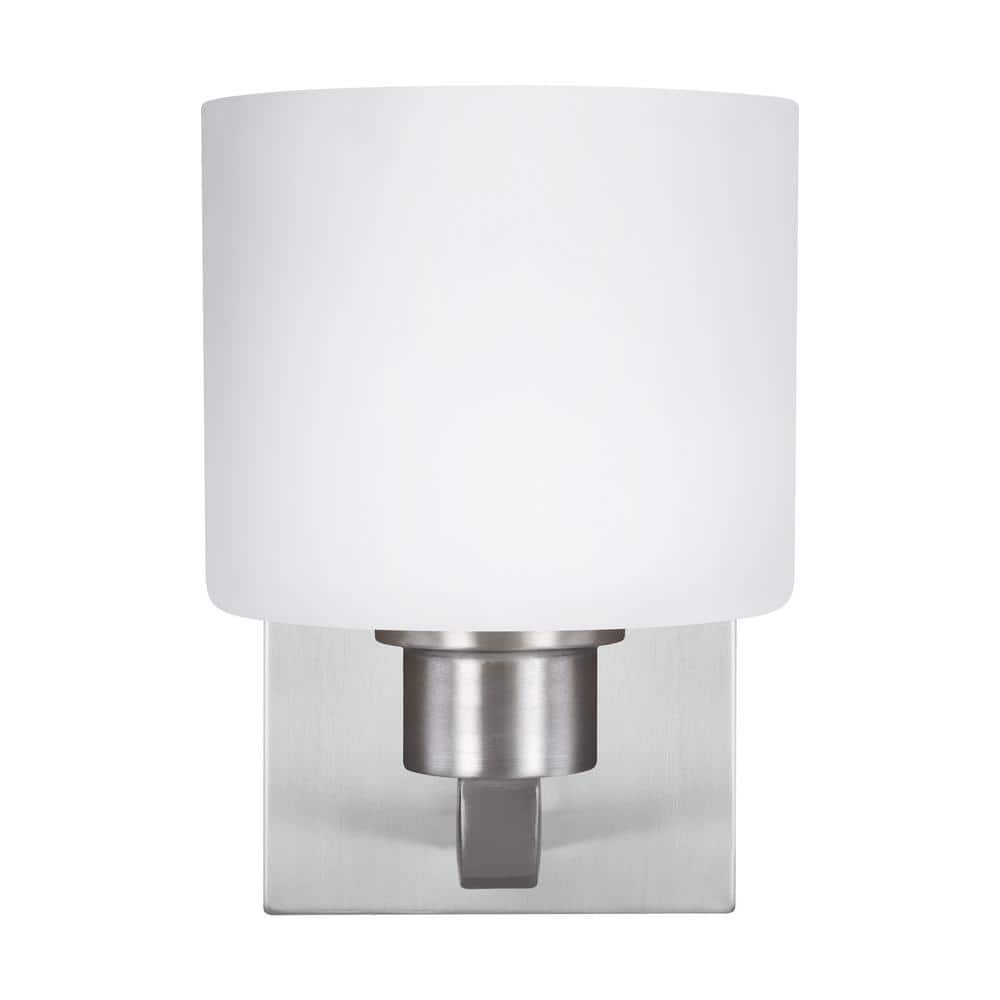 Canfield 5.5 in. 1-Light Brushed Nickel Minimalist Modern Wall Sconce Bathroom Vanity Light with Etched White Glass price history on PriceWatchPro