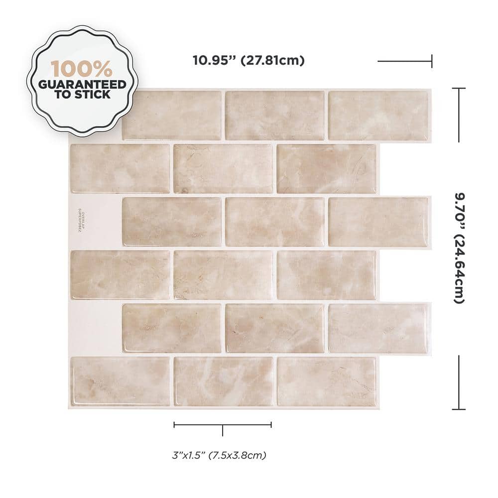 Beige Marble Peel and Stick Subway Backsplash Tiles