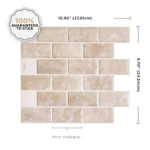 Subway Sora 10.95 in. W x 9.70 in. Vinyl H Beige Peel and Stick Self-Adhesive Decorative Mosaic Wall Tile Backsplash