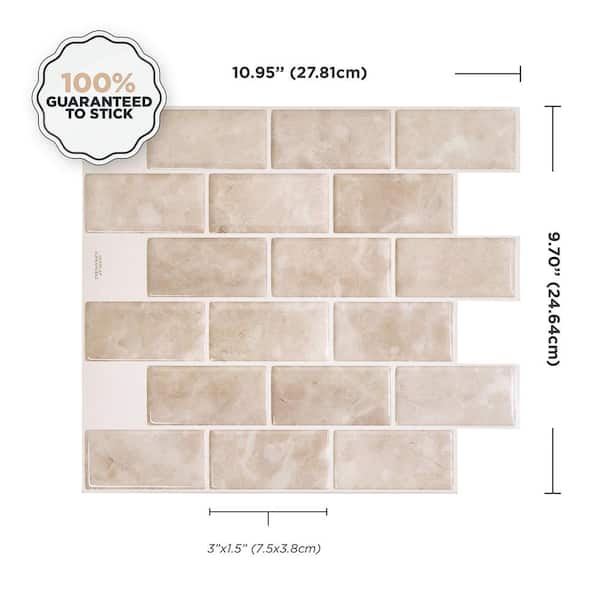 Subway Sora 10.95 in. W x 9.70 in. Vinyl H Beige Peel and Stick Self-Adhesive Decorative Mosaic Wall Tile Backsplash
