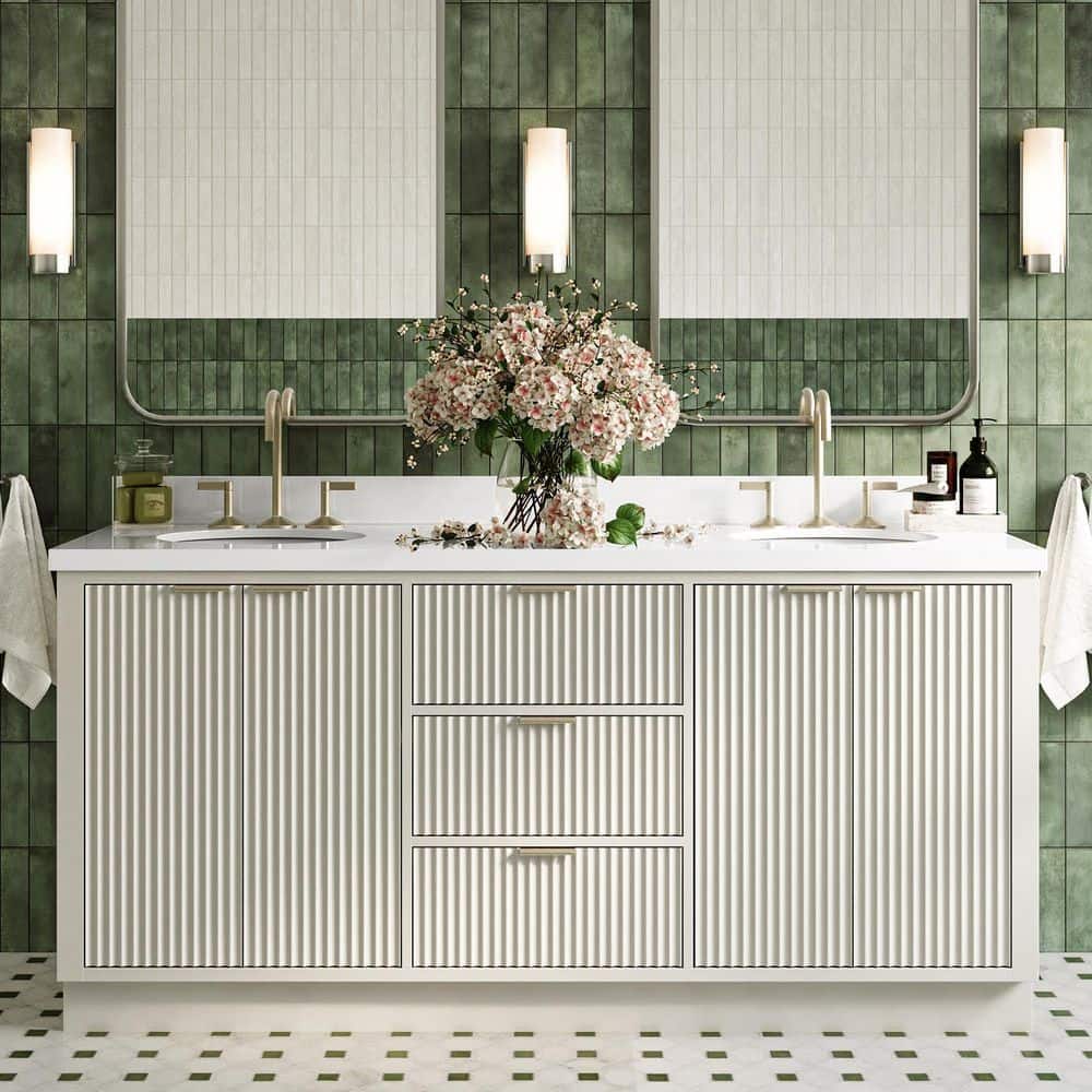 Milan 72 in. Double Sink Freestanding Bathroom Vanity in Warm White with Pure White Quartz Top price history on PriceWatchPro