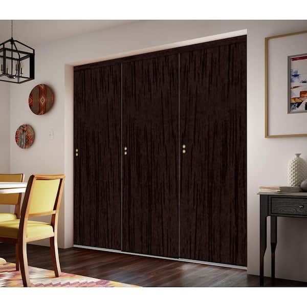 Impact Plus 96 in. x 84 in. Smooth Flush Solid Core Espresso MDF Interior Closet Sliding Door with Matching Trim