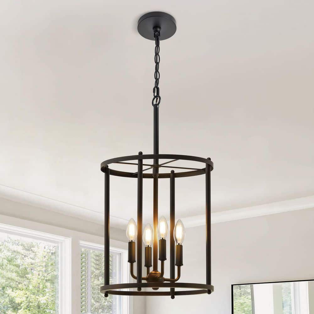 4-Light Industrial Black Chandelier, with Rustic Metal Cage Adjustable Height for Farmhouse Geometric Hanging Light. price history on PriceWatchPro