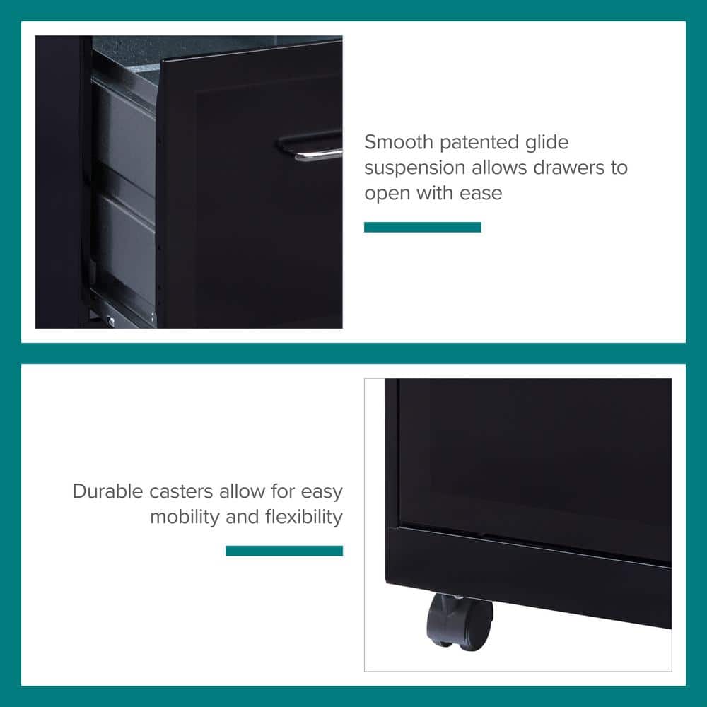 Black 18" Mobile 2-Drawer Lockable Vertical File Cabinet