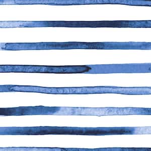 Watercolor Blue Stripes Peel and Stick Vinyl Wallpaper
