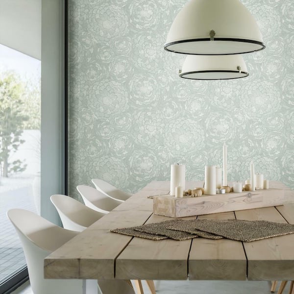 Green Zen Dahlia Vinyl Peel and Stick Wallpaper Roll (28.18 sq. ft.)
