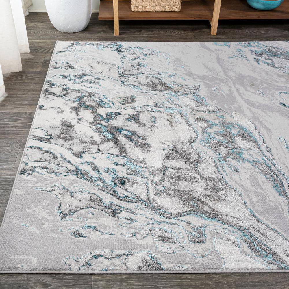 Abstract Swirl 4' x 6' Gray Synthetic Easy-Care Area Rug