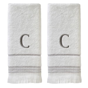 Casual Monogram Letter C Hand Towel 2 piece set, white, cotton